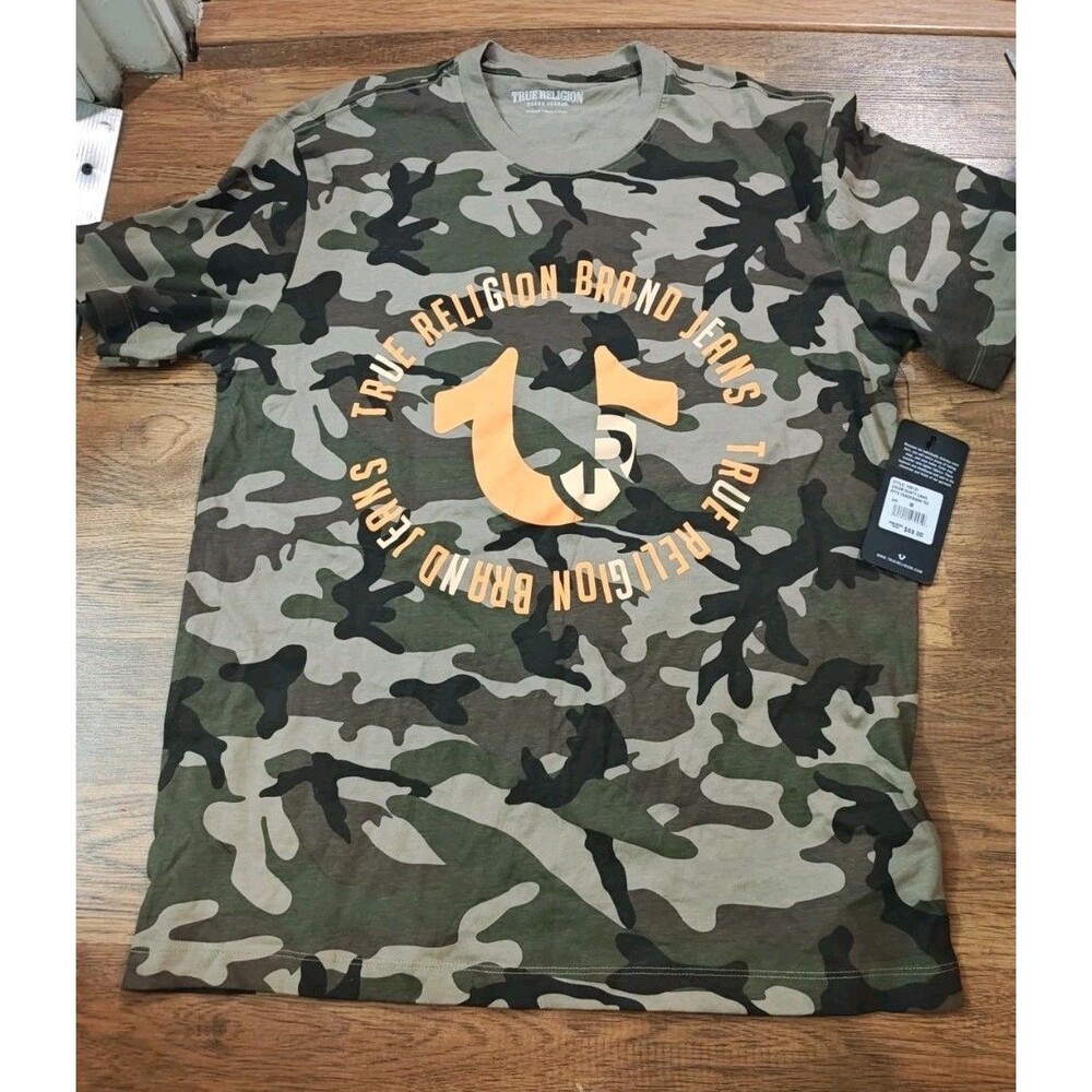 NWT True Religion Crew Neck FFTS Trademark Tee Shirt Men's Medium Camo Cotton